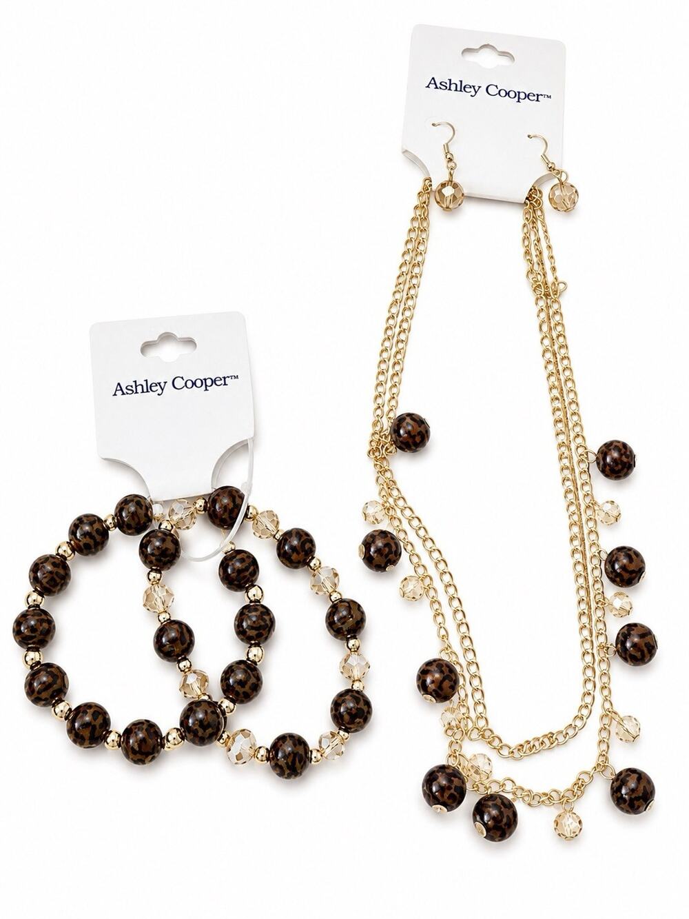 ASHLEY COOPER LEOPARD BEADED JEWELRY SET NECKLACE EARRINGS 2 BRACELETS NEW